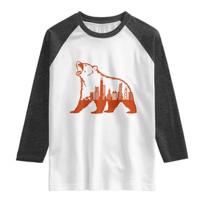 Chicago Skyline Bear Raglan Shirt Urban Streetwear Gift TS12 White Heather Charcoal Print Your Wear