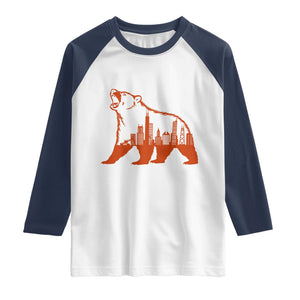 Chicago Skyline Bear Raglan Shirt Urban Streetwear Gift TS12 White Navy Print Your Wear