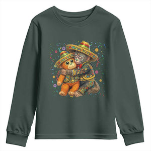 Funny Punch Baby Monkey Cinco De Mayo Youth Sweatshirt Mexican Fiesta Gift TS12 Dark Forest Green Print Your Wear