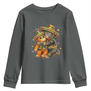 Funny Punch Baby Monkey Cinco De Mayo Youth Sweatshirt Mexican Fiesta Gift TS12 Dark Heather Print Your Wear
