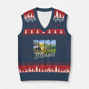 Vintage Illinois State Route Highway 66 V-Neck Knit Sweater Vest Southwest Souvenir TS12 Navy Red Print Your Wear