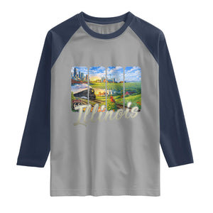 Vintage Illinois State Route Highway 66 Raglan Shirt Southwest Souvenir TS12 Sport Gray Navy Print Your Wear