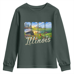 Vintage Illinois State Route Highway 66 Youth Sweatshirt Southwest Souvenir TS12 Dark Forest Green Print Your Wear