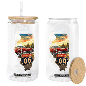 Route Highway 66 Illinois State Pride Glass Can Mother Road Travel Gift TS12 Print Your Wear