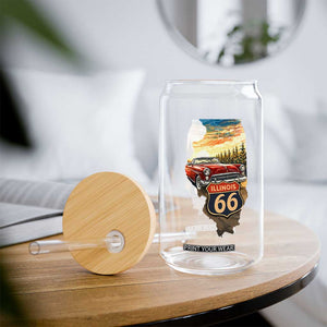 Route Highway 66 Illinois State Pride Glass Can Mother Road Travel Gift TS12 Print Your Wear