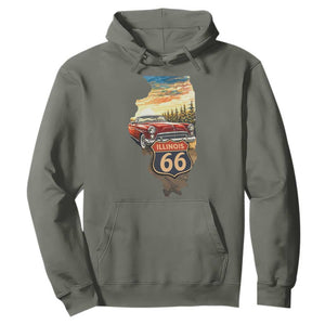 Route Highway 66 Illinois State Pride Hoodie Mother Road Travel Gift TS12 Military Green Print Your Wear