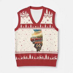 Route Highway 66 Illinois State Pride V-Neck Knit Sweater Vest Mother Road Travel Gift TS12 Beige Red Print Your Wear