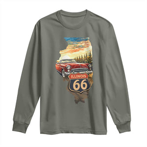 Route Highway 66 Illinois State Pride Long Sleeve Shirt Mother Road Travel Gift TS12 Military Green Print Your Wear