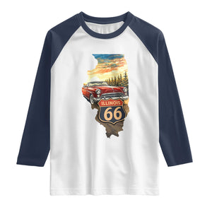 Route Highway 66 Illinois State Pride Raglan Shirt Mother Road Travel Gift TS12 White Navy Print Your Wear