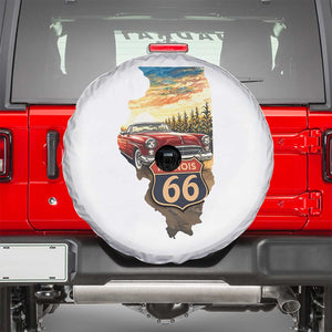 Route Highway 66 Illinois State Pride Spare Tire Cover Mother Road Travel Gift TS12 White Print Your Wear