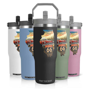 Route Highway 66 Illinois State Pride Flip Straw Tumbler Mother Road Travel Gift TS12 Print Your Wear