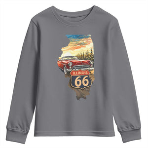 Route Highway 66 Illinois State Pride Youth Sweatshirt Mother Road Travel Gift TS12 Charcoal Print Your Wear
