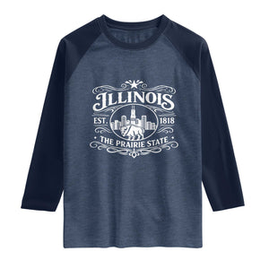 The Prairie State Illinois Souvenir Raglan Shirt Historic Midwest Gift TS12 Heather Denim Navy Print Your Wear
