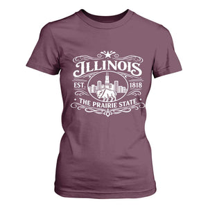 The Prairie State Illinois Souvenir T Shirt For Women Historic Midwest Gift TS12 Maroon Print Your Wear