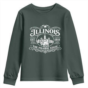 The Prairie State Illinois Souvenir Youth Sweatshirt Historic Midwest Gift TS12 Dark Forest Green Print Your Wear