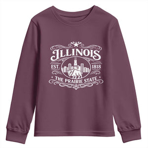 The Prairie State Illinois Souvenir Youth Sweatshirt Historic Midwest Gift TS12 Maroon Print Your Wear