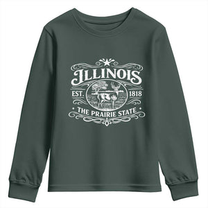 Illinois State Pride Youth Sweatshirt The Prairie State Souvenir Gift TS12 Dark Forest Green Print Your Wear