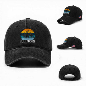 Vintage Illinois Mountain Forest Washed Cotton Baseball Cap Nature Adventure Gift TS12 Washed Cap Universal Fit Black Print Your Wear