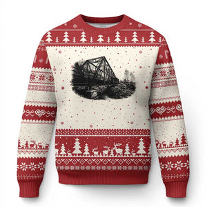 Mother Road Adventure Graphic Ugly Christmas Sweater Vintage Route Highway 66 Bridge TS12 Beige Red Print Your Wear