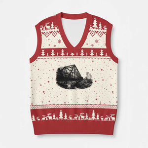 Mother Road Adventure Graphic V-Neck Knit Sweater Vest Vintage Route Highway 66 Bridge TS12 Beige Red Print Your Wear