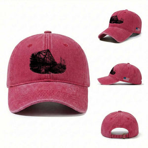 Mother Road Adventure Graphic Washed Cotton Baseball Cap Vintage Route Highway 66 Bridge TS12 Washed Cap Universal Fit Red Print Your Wear