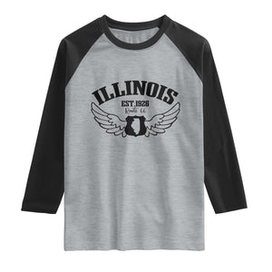 Illinois Route Highway 66 Souvenir Raglan Shirt Open Road Adventure TS12 Heather Gray Black Print Your Wear