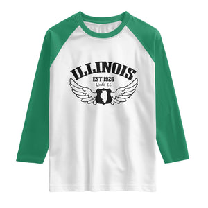 Illinois Route Highway 66 Souvenir Raglan Shirt Open Road Adventure TS12 White Kelly Green Print Your Wear