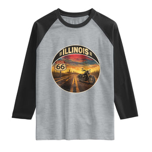 Illinois Route Highway 66 Motorcycle Raglan Shirt Road Trip Adventure TS12 Heather Gray Black Print Your Wear