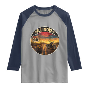 Illinois Route Highway 66 Motorcycle Raglan Shirt Road Trip Adventure TS12 Sport Gray Navy Print Your Wear