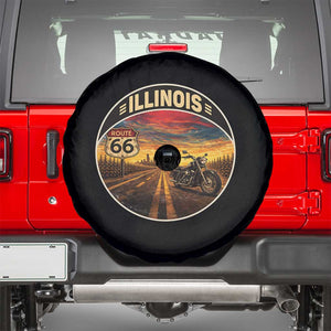 Illinois Route Highway 66 Motorcycle Spare Tire Cover Road Trip Adventure TS12 Black Print Your Wear