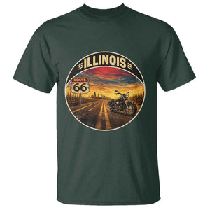 Illinois Route Highway 66 Motorcycle T Shirt Road Trip Adventure TS12 Dark Forest Green Print Your Wear