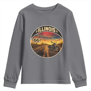 Illinois Route Highway 66 Motorcycle Youth Sweatshirt Road Trip Adventure TS12 Charcoal Print Your Wear
