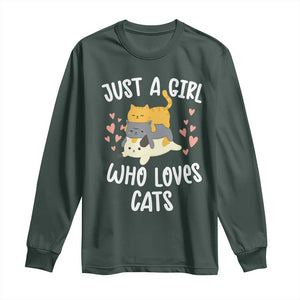 Just A Girl Who Loves Cats Long Sleeve Shirt Cute Kittens Pet Lover TS12 Dark Forest Green Print Your Wear