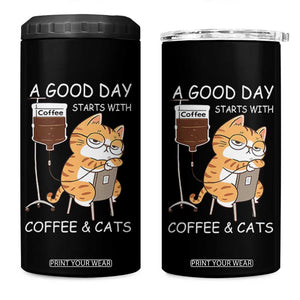 A Good Day Starts With Coffee And Cats 4 in 1 Can Cooler Tumbler Funny Purrfect Morning TS12 One Size: 16 oz Black Print Your Wear