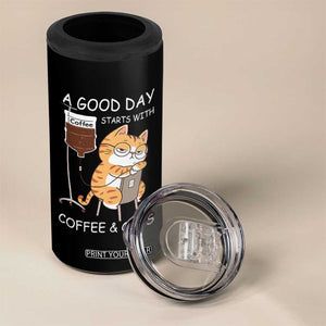 A Good Day Starts With Coffee And Cats 4 in 1 Can Cooler Tumbler Funny Purrfect Morning TS12 Print Your Wear