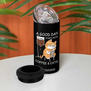 A Good Day Starts With Coffee And Cats 4 in 1 Can Cooler Tumbler Funny Purrfect Morning TS12 Print Your Wear