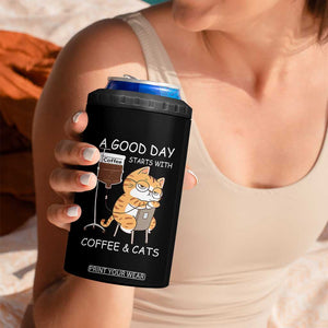 A Good Day Starts With Coffee And Cats 4 in 1 Can Cooler Tumbler Funny Purrfect Morning TS12 Print Your Wear