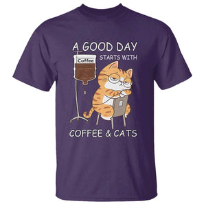 A Good Day Starts With Coffee And Cats T Shirt Funny Purrfect Morning TS12 Purple Print Your Wear