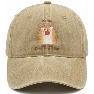 Its Fine I am Fine Everything is Fine Funny Cat Lover Washed Cotton Baseball Cap TS12 Print Your Wear