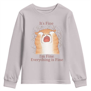 Its Fine I am Fine Everything is Fine Funny Cat Lover Youth Sweatshirt TS12 Ice Gray Print Your Wear