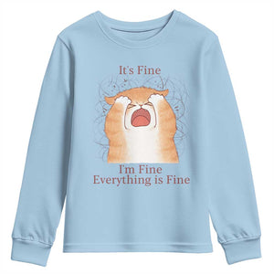 Its Fine I am Fine Everything is Fine Funny Cat Lover Youth Sweatshirt TS12 Light Blue Print Your Wear