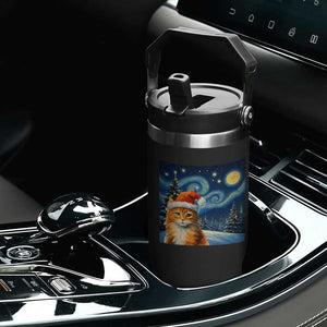 Christmas Van Gogh Cat Flip Straw Tumbler In Santa Hat Starry Night TS12 Print Your Wear
