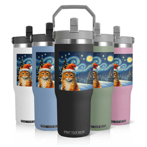 Christmas Van Gogh Cat Flip Straw Tumbler In Santa Hat Starry Night TS12 Print Your Wear