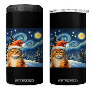 Christmas Van Gogh Cat 4 in 1 Can Cooler Tumbler In Santa Hat Starry Night TS12 One Size: 16 oz Black Print Your Wear