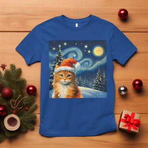 Christmas Van Gogh Cat T Shirt In Santa Hat Starry Night TS12 Royal Blue Print Your Wear