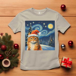 Christmas Van Gogh Cat T Shirt In Santa Hat Starry Night TS12 Sand Print Your Wear