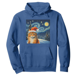 Christmas Van Gogh Cat Hoodie In Santa Hat Starry Night TS12 Royal Blue Print Your Wear