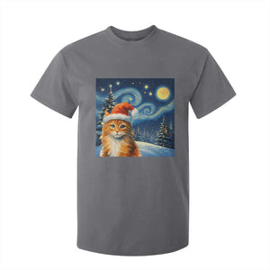 Christmas Van Gogh Cat T Shirt For Kid In Santa Hat Starry Night TS12 Charcoal Print Your Wear