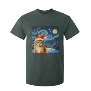Christmas Van Gogh Cat T Shirt For Kid In Santa Hat Starry Night TS12 Dark Forest Green Print Your Wear