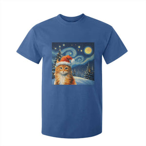 Christmas Van Gogh Cat T Shirt For Kid In Santa Hat Starry Night TS12 Royal Blue Print Your Wear